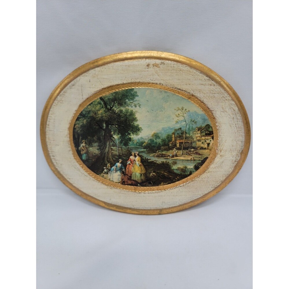 Vintage Florentine Italy Oval Wooden Wall Plaque 5.5x7